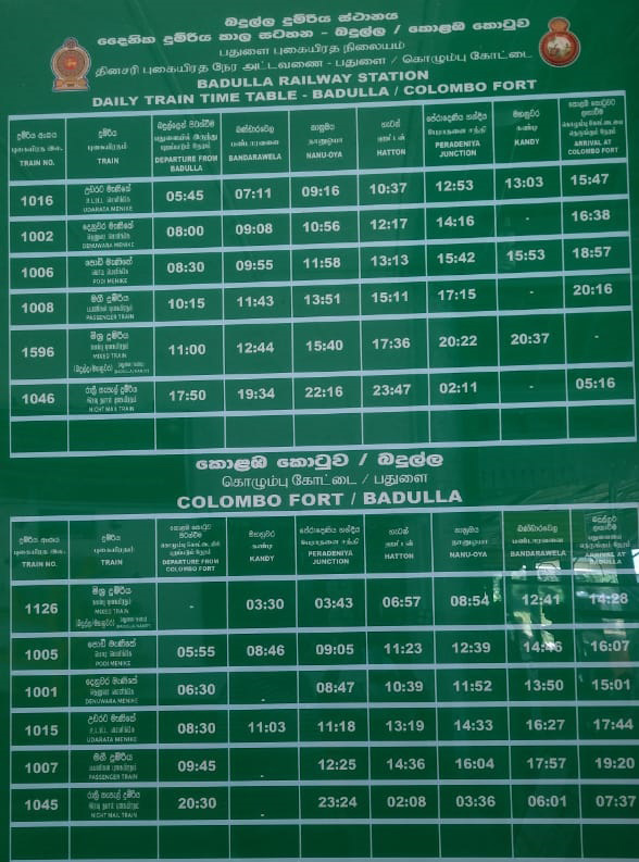 Kandy to Ella Train Time Table